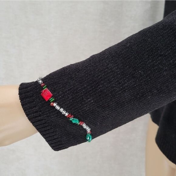 Christopher Radko Vintage Black Chenille Sweater With Beautiful Gems + Beading - Picture 6 of 10